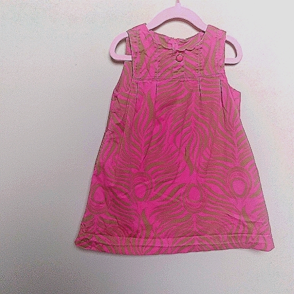 Lilly Pulitzer Girls Pink and Tan Classic Stretch Cotton Shift Dress Size 3